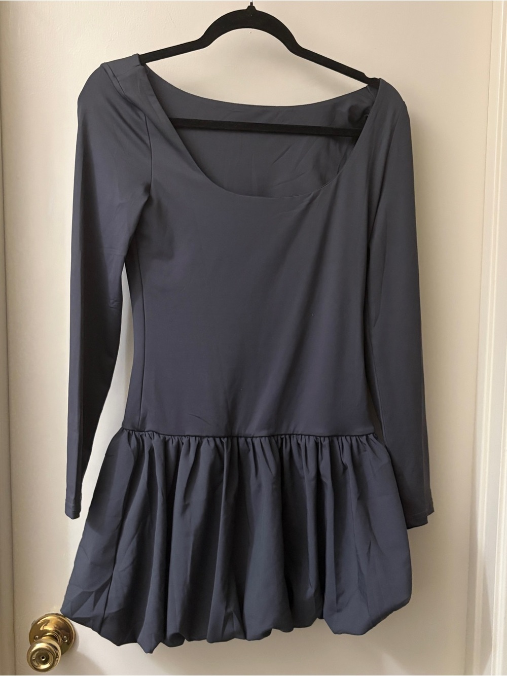 Long Sleeve Peplum Tunic Dress in Charcoal Gray